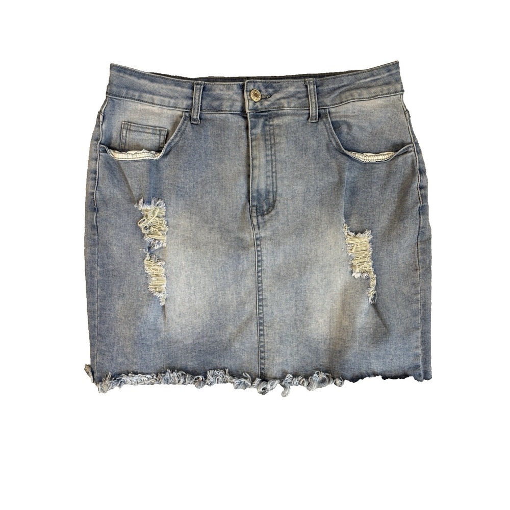 Y2K Distressed Denim Mini Skirt Grunge Indie Sleaze Trashy Chic Bimbo Core XL
